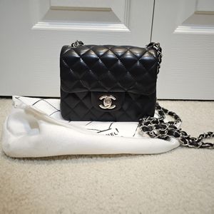 Copy - Chanel Classic Black calfskin leather mini square bag